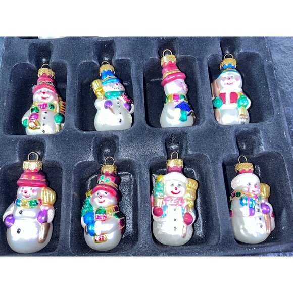 Set Of 16 Handcrafted Glass Snowman Ornaments Hand Crafted Original Box - Picture 5 of 6